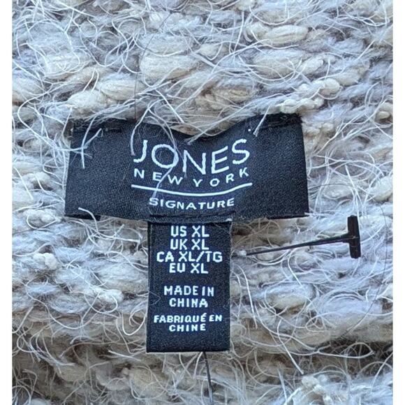 NEW Jones New York Turtleneck Tunic Sweater XL Fuzzy Boucle Gray White Oversized - Picture 7 of 10